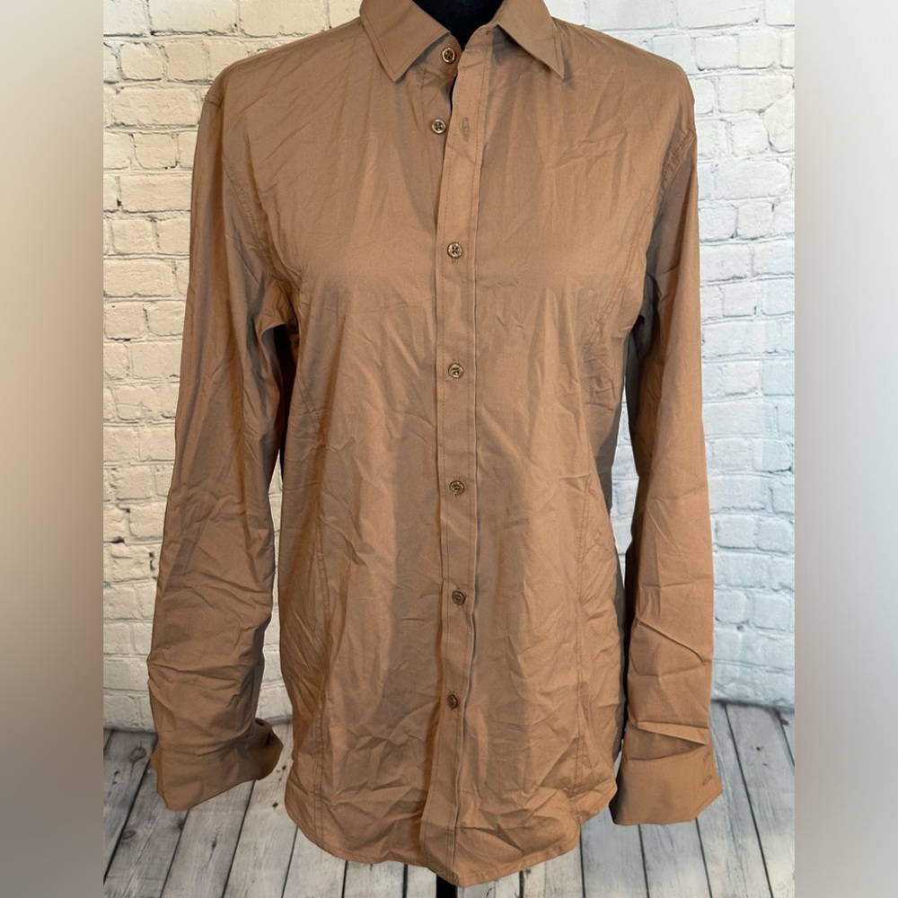 NWT H2H Tan Long Sleeve Button Down Shirt Size Small